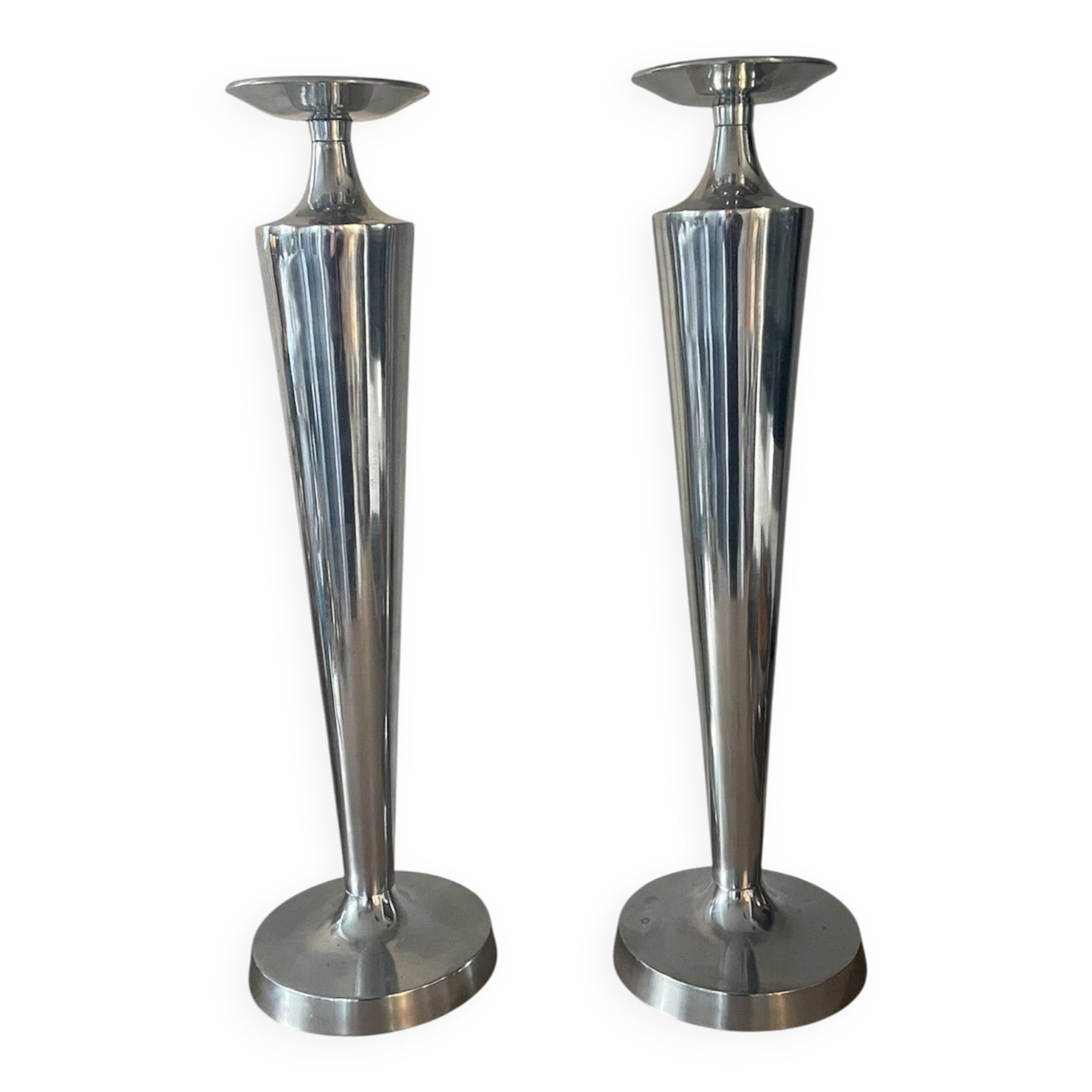 Pair of aluminium cast candle holders 52cm