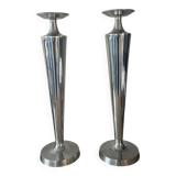 Pair of aluminium cast candle holders 52cm