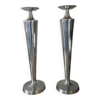 Pair of aluminium cast candle holders 52cm