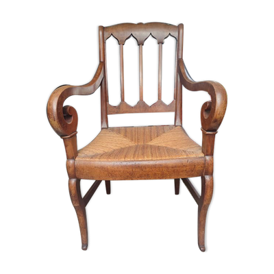 fauteuil paillé de seigle doré en noyer massif époque restauration vers 1820