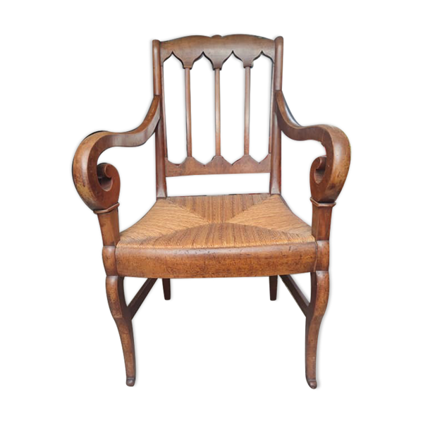 fauteuil paillé de seigle doré en noyer massif époque restauration vers 1820