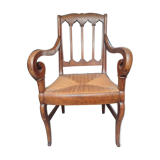 Mulched armchair of golden rye in solid walnut period Restoration around 1820