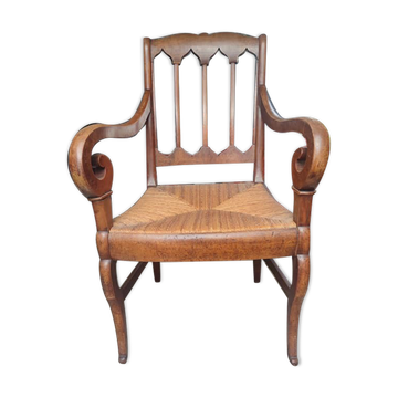 fauteuil paillé de seigle doré en noyer massif époque restauration vers 1820