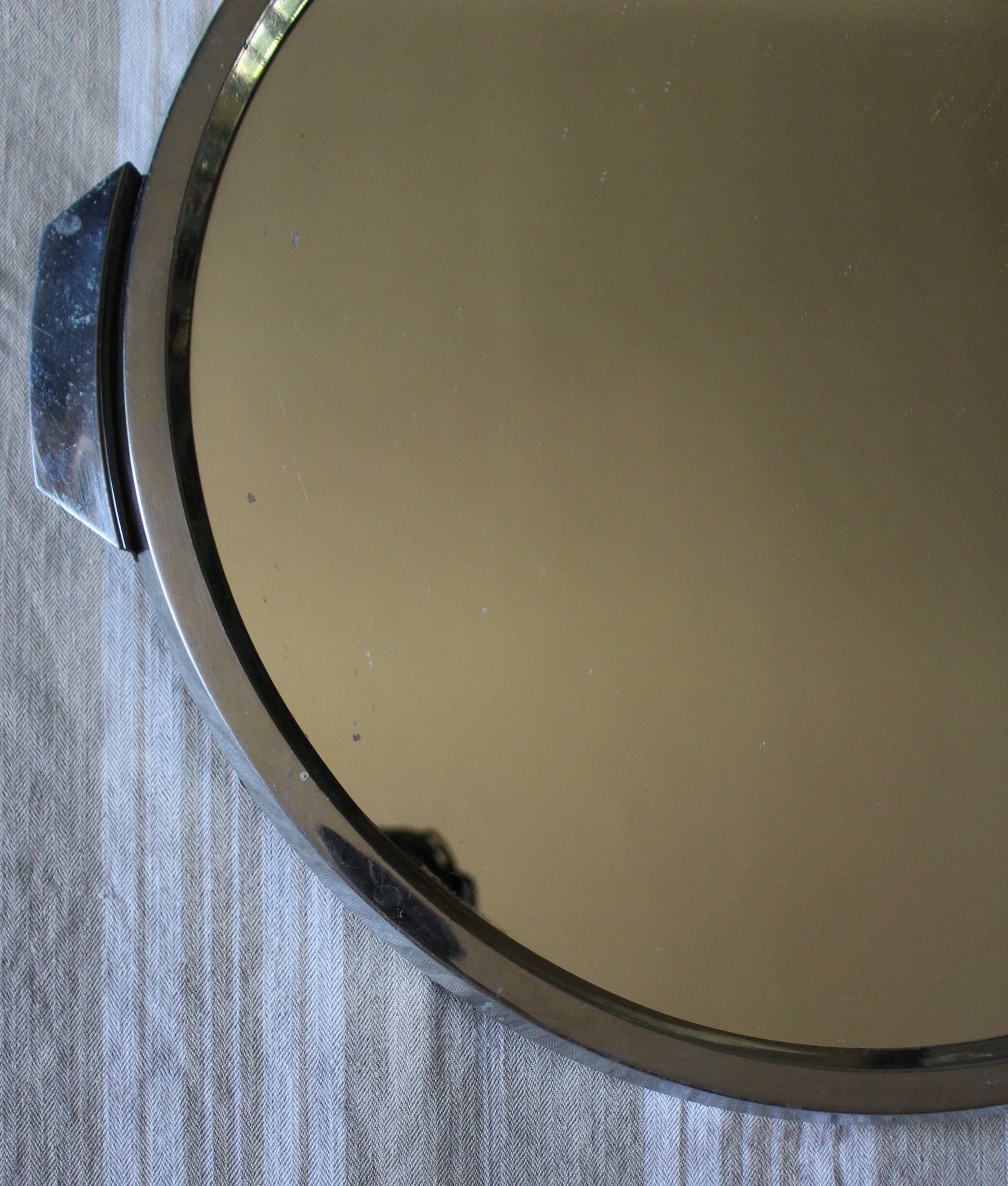 Round metal mirror tray with handles