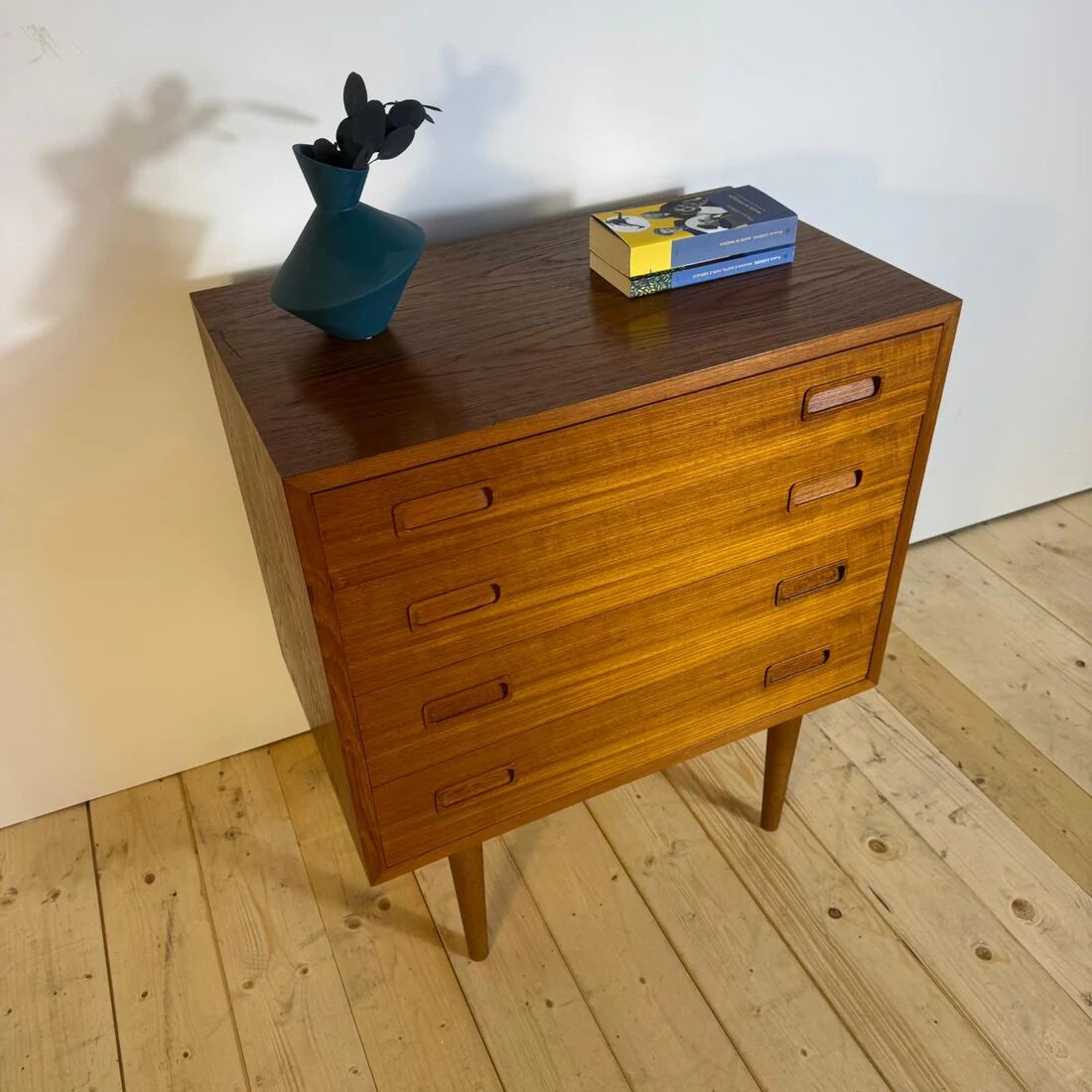 Vintage teak chest of drawers with four drawers – mid-century Scandinavian design