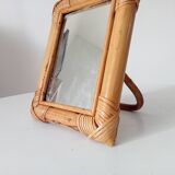 Vintage 1970s rattan tabletop mirror