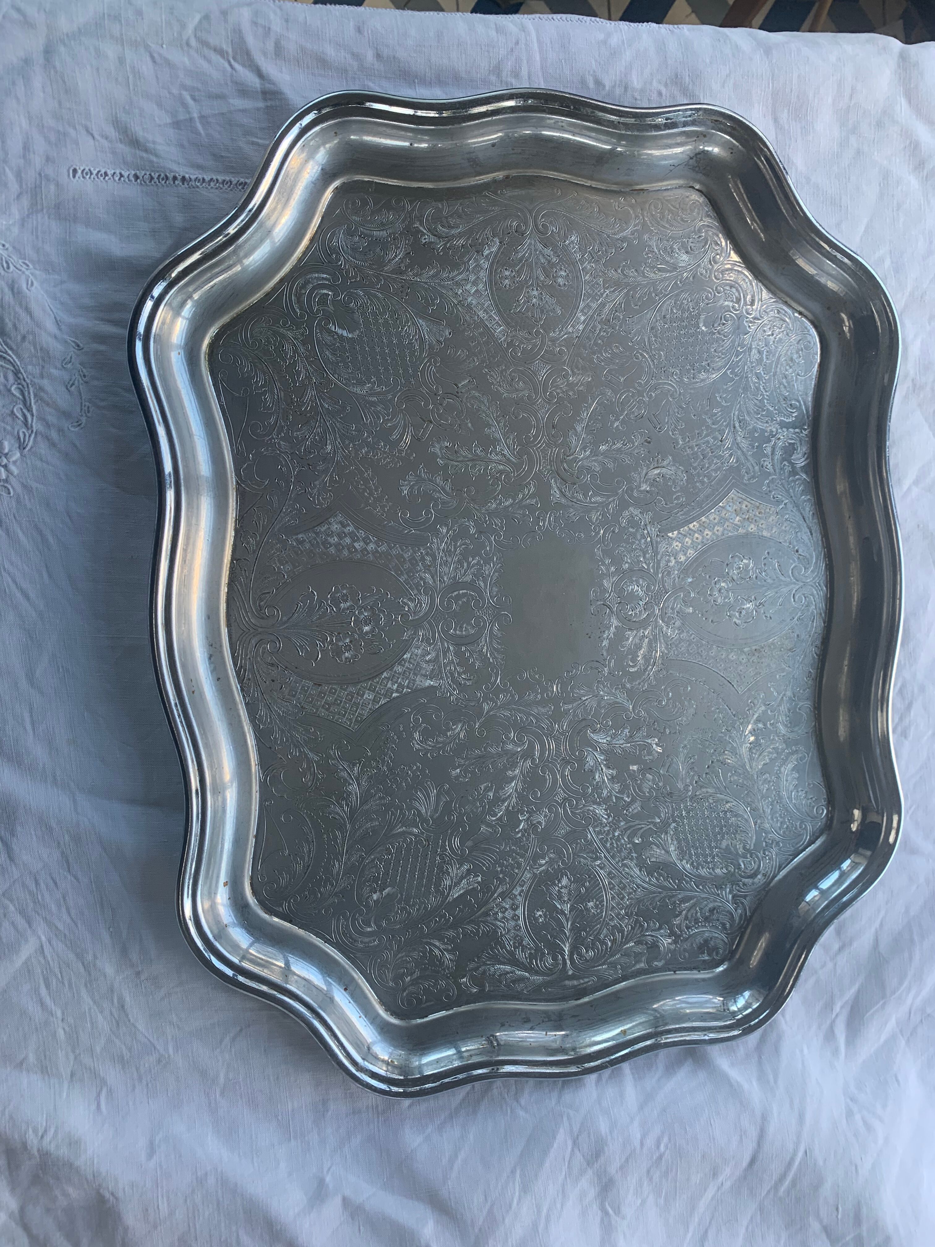 Large chiseled metal top vintage floral pattern