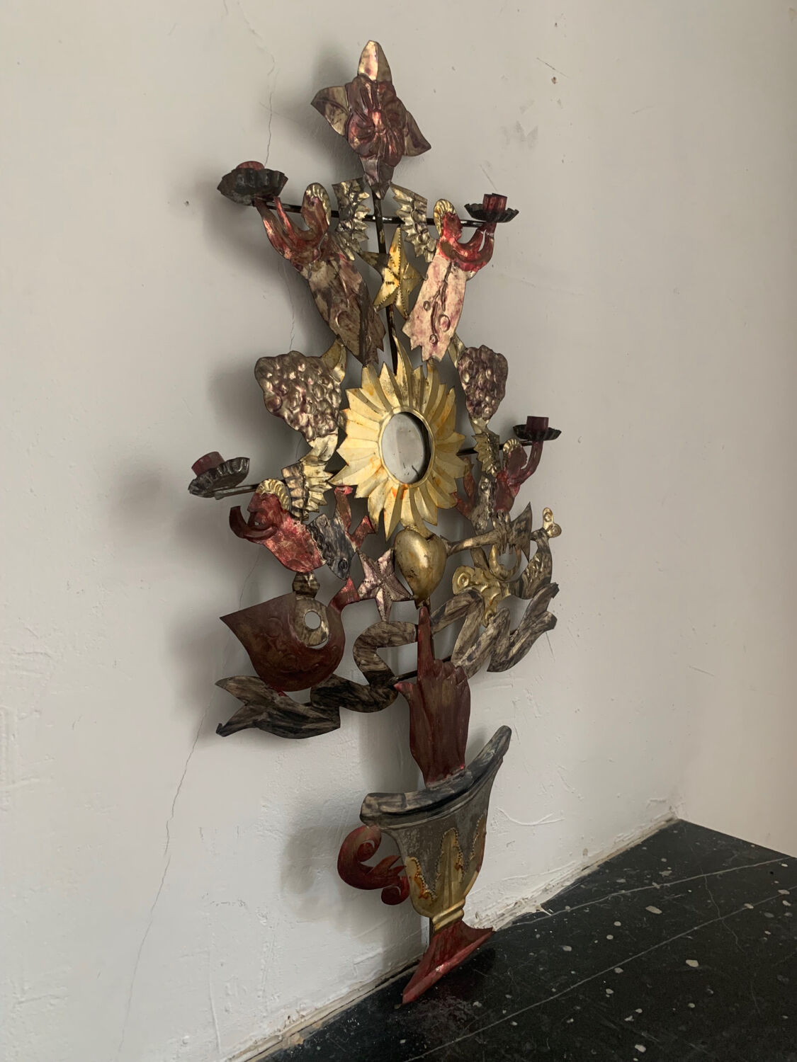 Antique wall candle holder, folk art