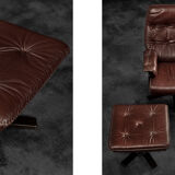 Vintage Mid-Century Scandinavian Modern Brown Leather Executive Swivel Chair & Ottoman, 1970s