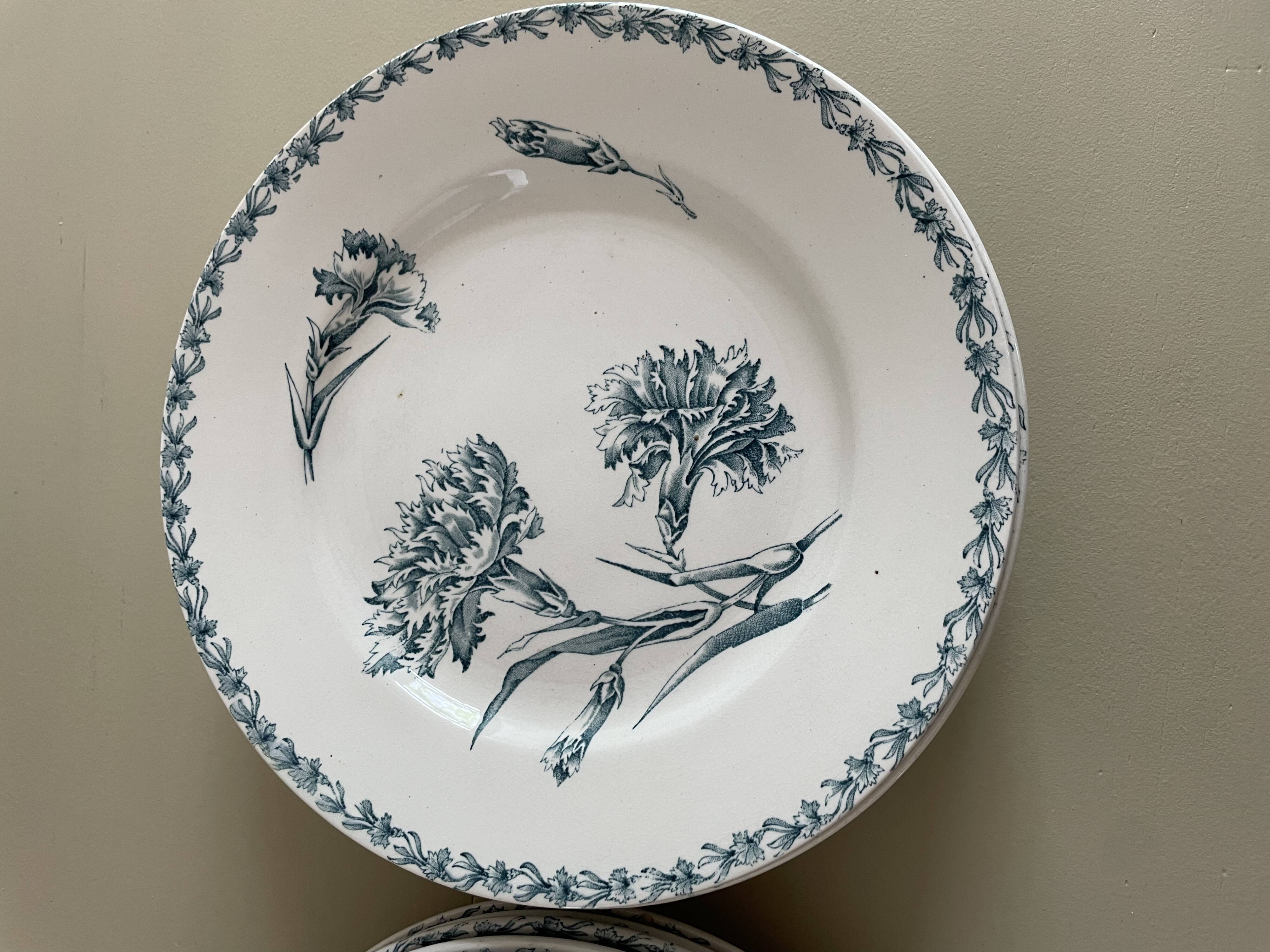 Set of 10 Lunéville ironstone soup plates, Oeillet model