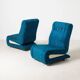Set of 2 space-age lounge chairs in blue pattened upholstery, 1970s