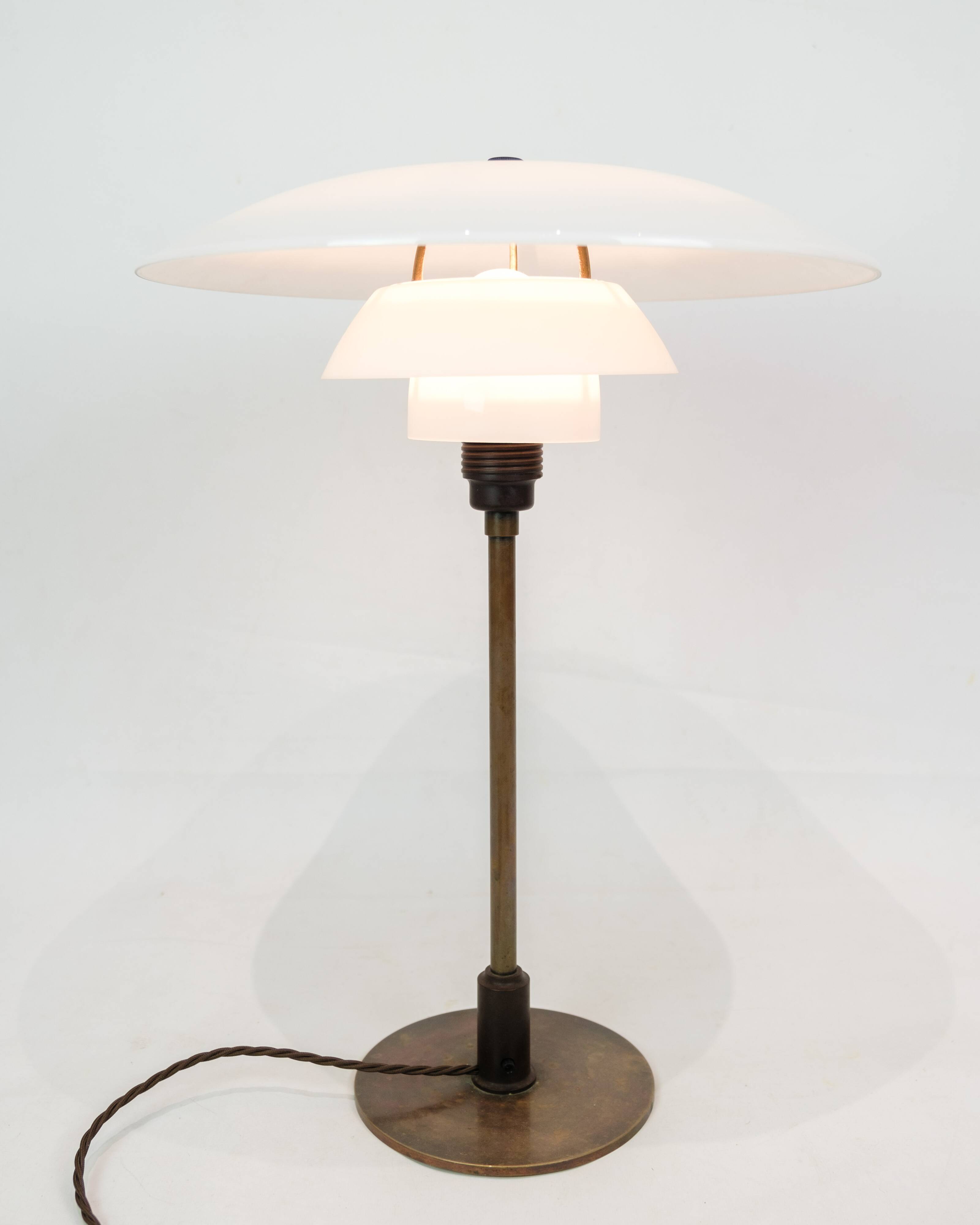 Table Lamp PH 4/2½ Made With White Opal Glass & Burnished Brass By Poul Henningsen From 1930s