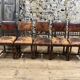 5 chaises Henri II en bois massif et cuir néo renaissance XIXème siècle