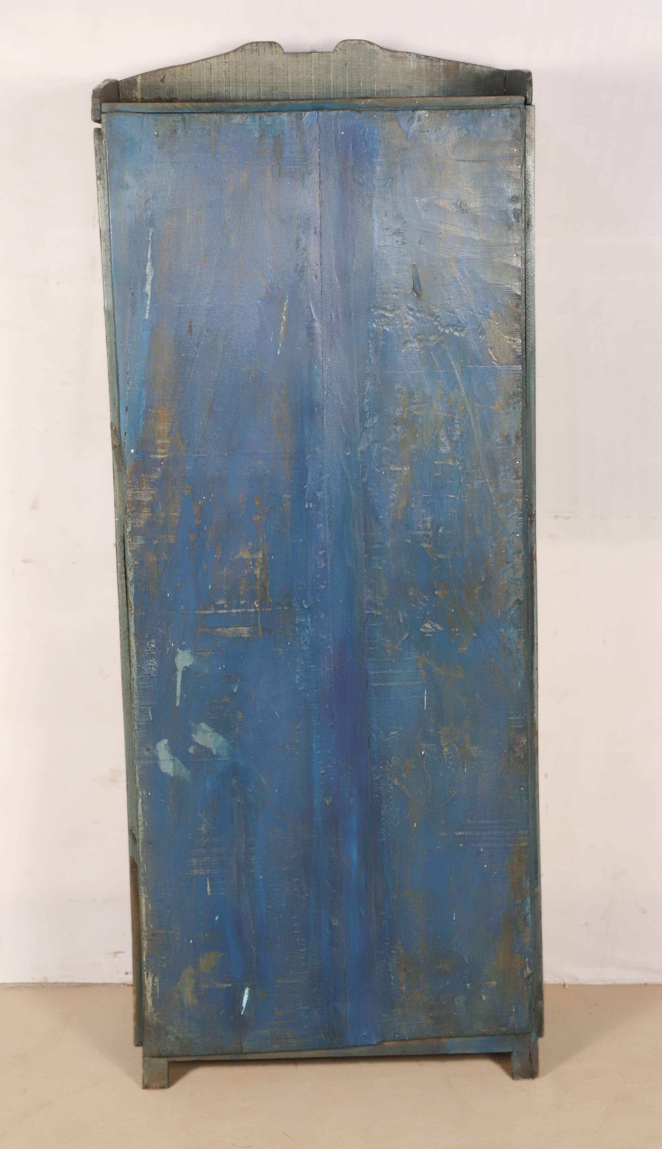 Burmese teak glass cabinet with original blue-gray patina