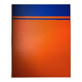 Abstrait contemporain "horizon oranger" 92x73 cm