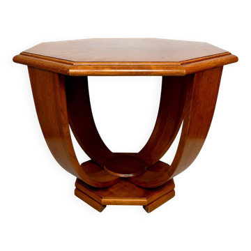 Octagonal Walnut Pedestal Table, Art Deco Modernist, France, c. 1930