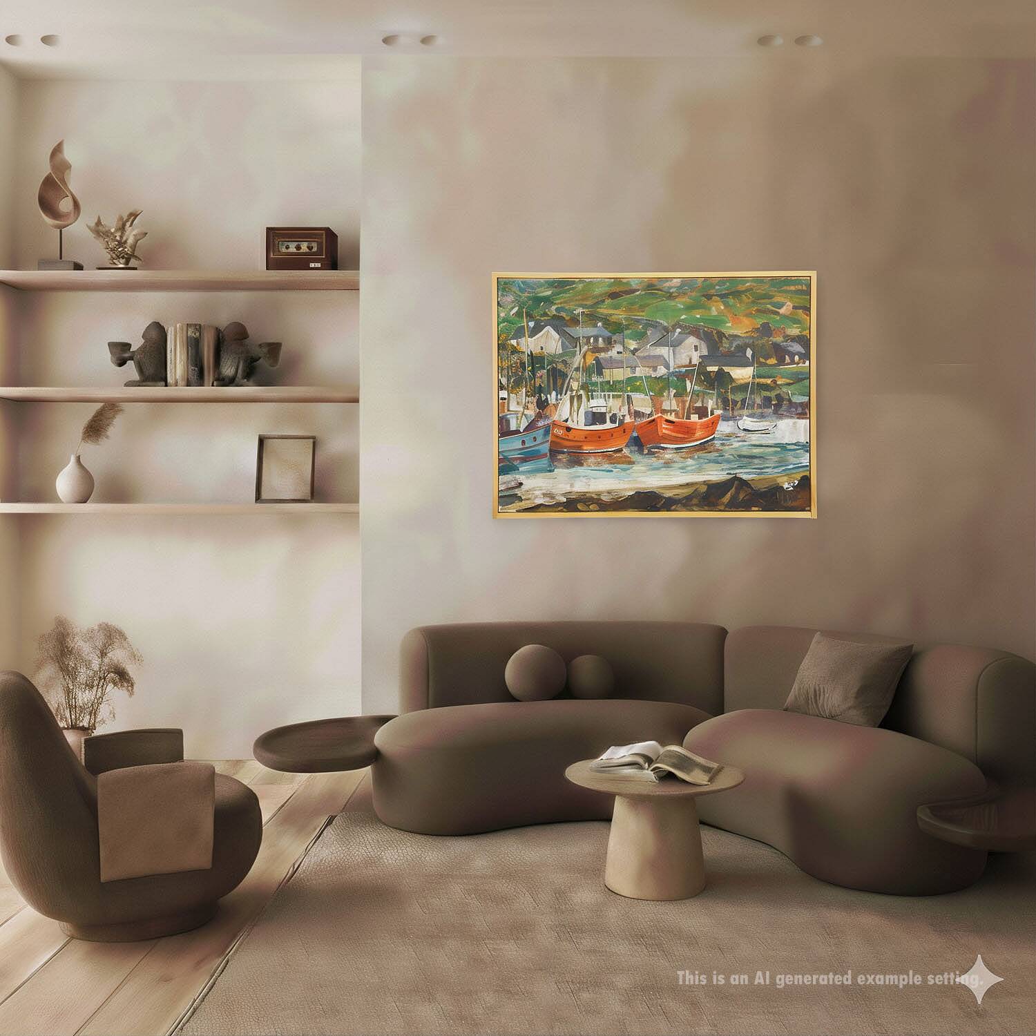 Oil painting by Alexander Michael – Fishing boats in Ireland, 1976