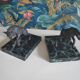 old ibex bookend, base in beautiful black marble veined green