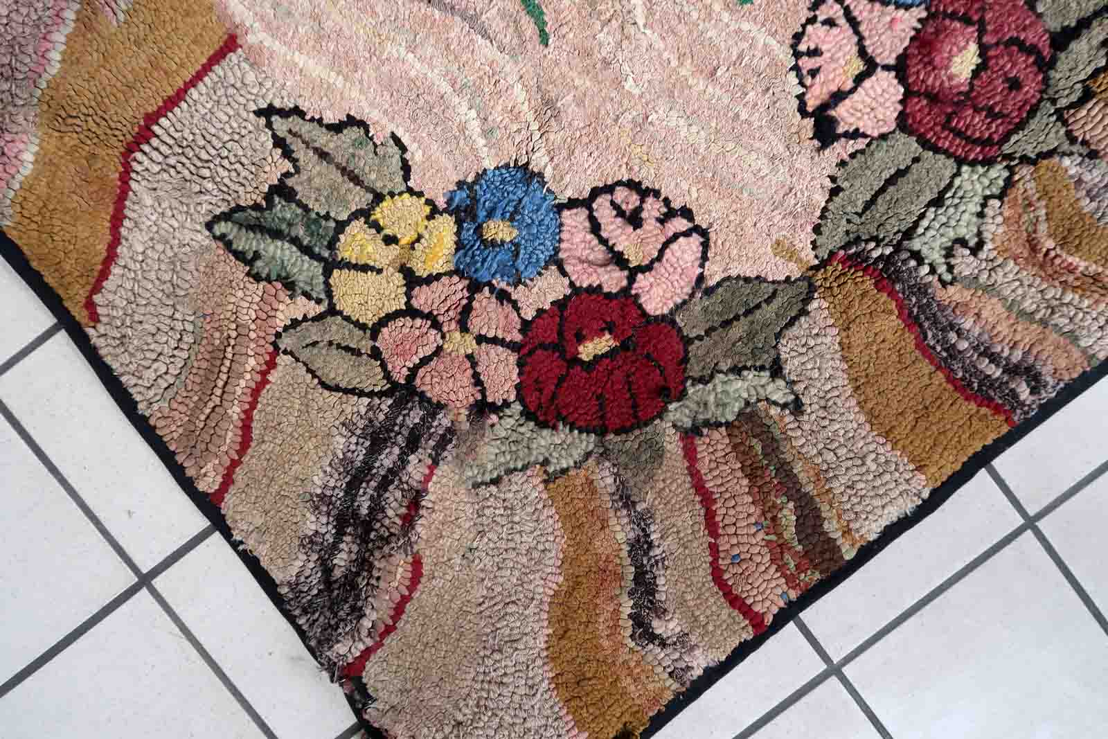 Handmade american hooked antique rug 100cm x 174cm 1880s