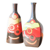 1970s-80s Hand-Painted Terracotta Vases