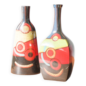 1970s-80s Hand-Painted Terracotta Vases