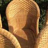Vintage rattan set dining table and its 6 chairs