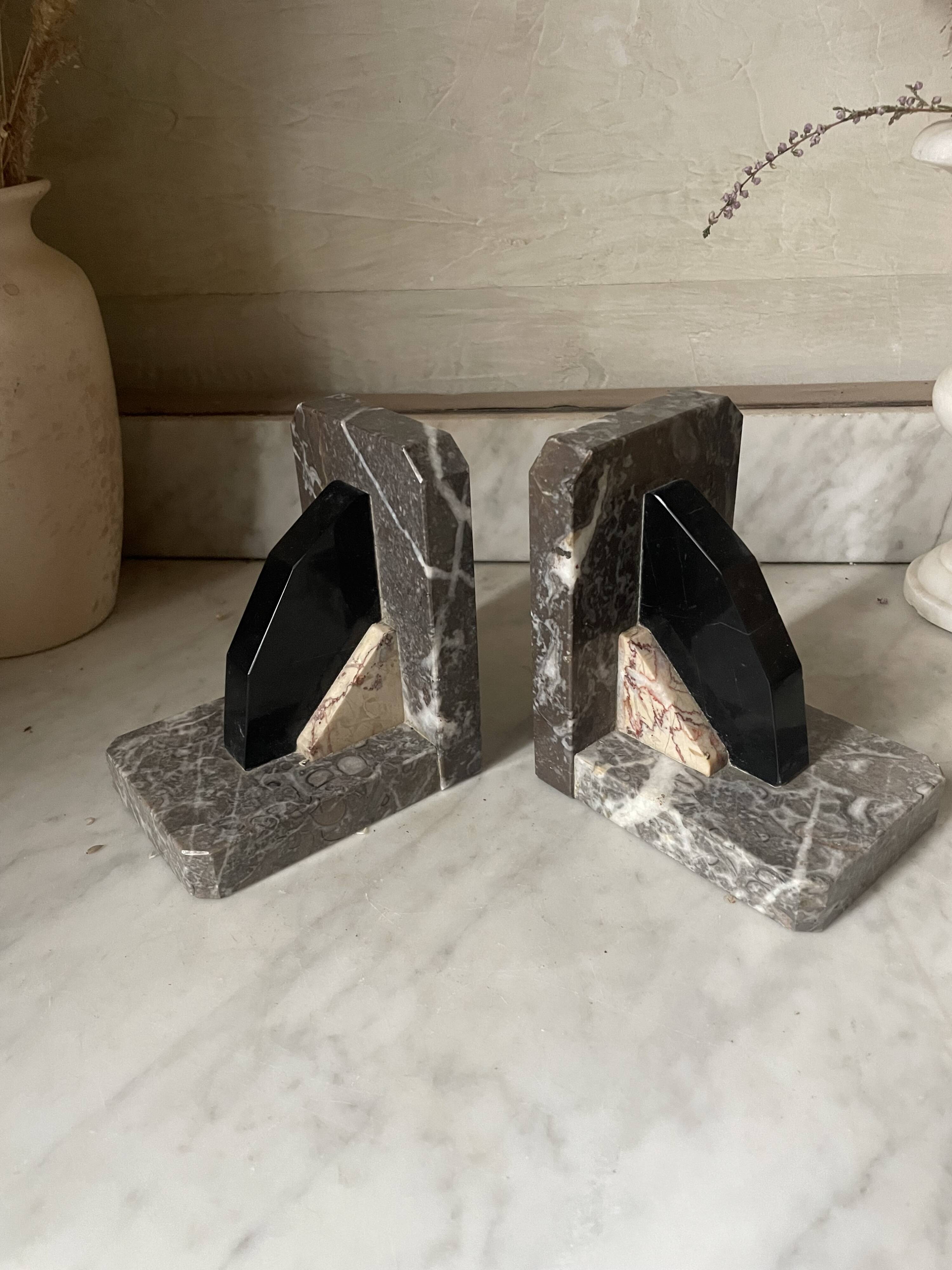 Pair of Art Deco marble and onyx bookends