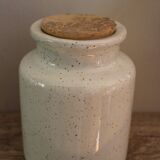 Mottled glazed stoneware mustard pot with cork stopper