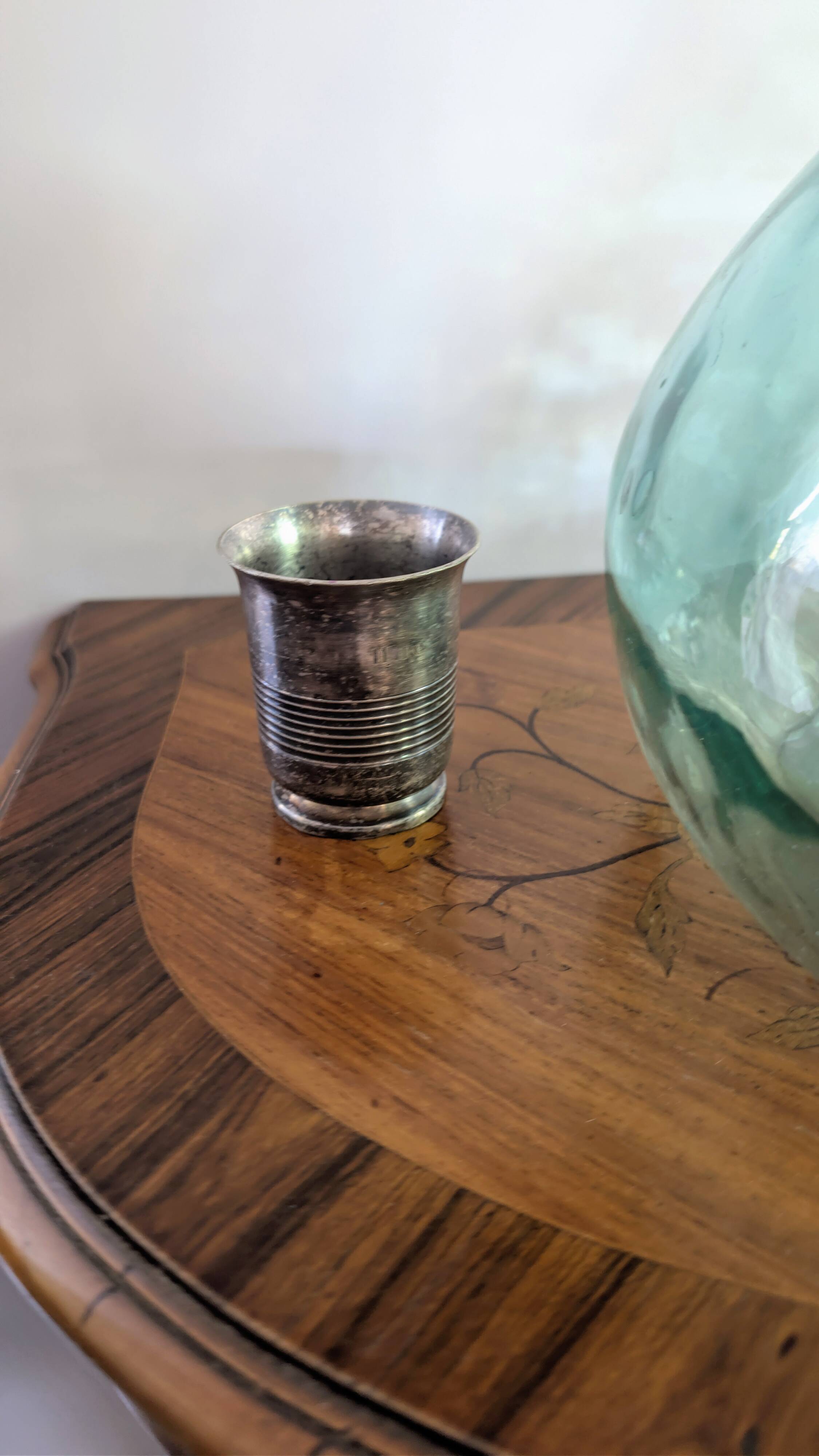Antique white metal christening cup – engraved with “Mare” and a beautiful patina