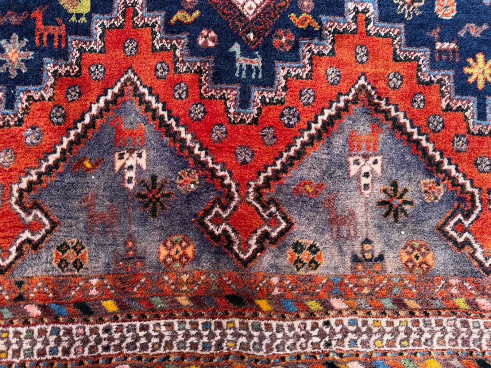 Vintage tribal rug 170x240 cm, wool oriental handmade rug large 2553