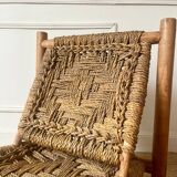 Fauteuil bas en bois et corde années 50