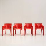 Set of 4 red "Gaudi" armchairs by Vico Magistretti for Artemide