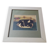 Black and white pig painting disgruntled signed E. B.