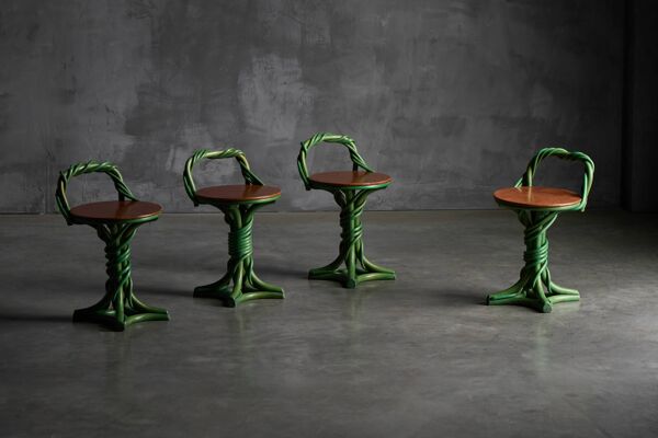 Tabourets fantaisistes en forme de vigne, France, fin du XXe siècle