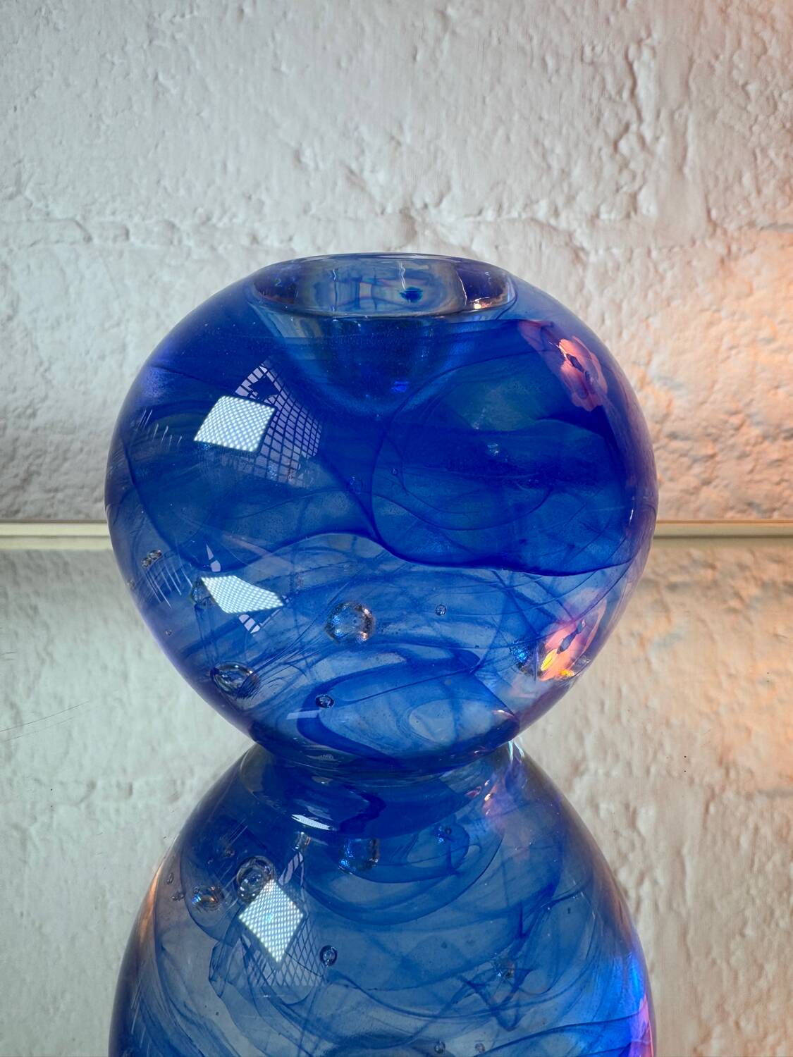 Kosta Boda blue glass candlestick from the 1980s