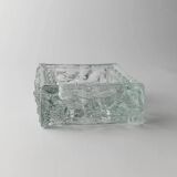 Large Vintage Murano Glass Ashtray - Transparent Glass with Ice Texture, Italian 1970s Design