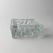 Large Vintage Murano Glass Ashtray - Transparent Glass with Ice Texture, Italian 1970s Design