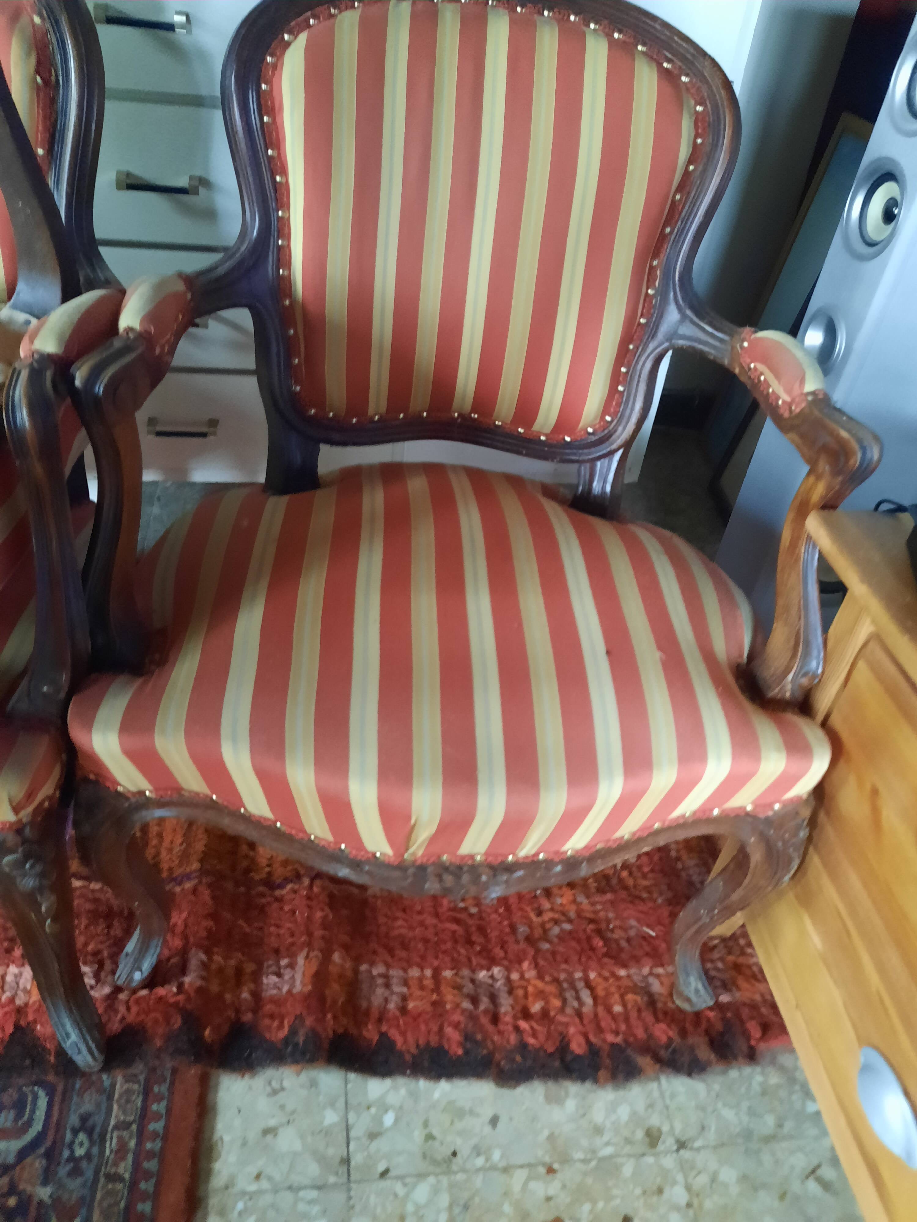 Pair of armchairs + stool in antique Louis XV style