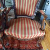 Pair of armchairs + stool in antique Louis XV style