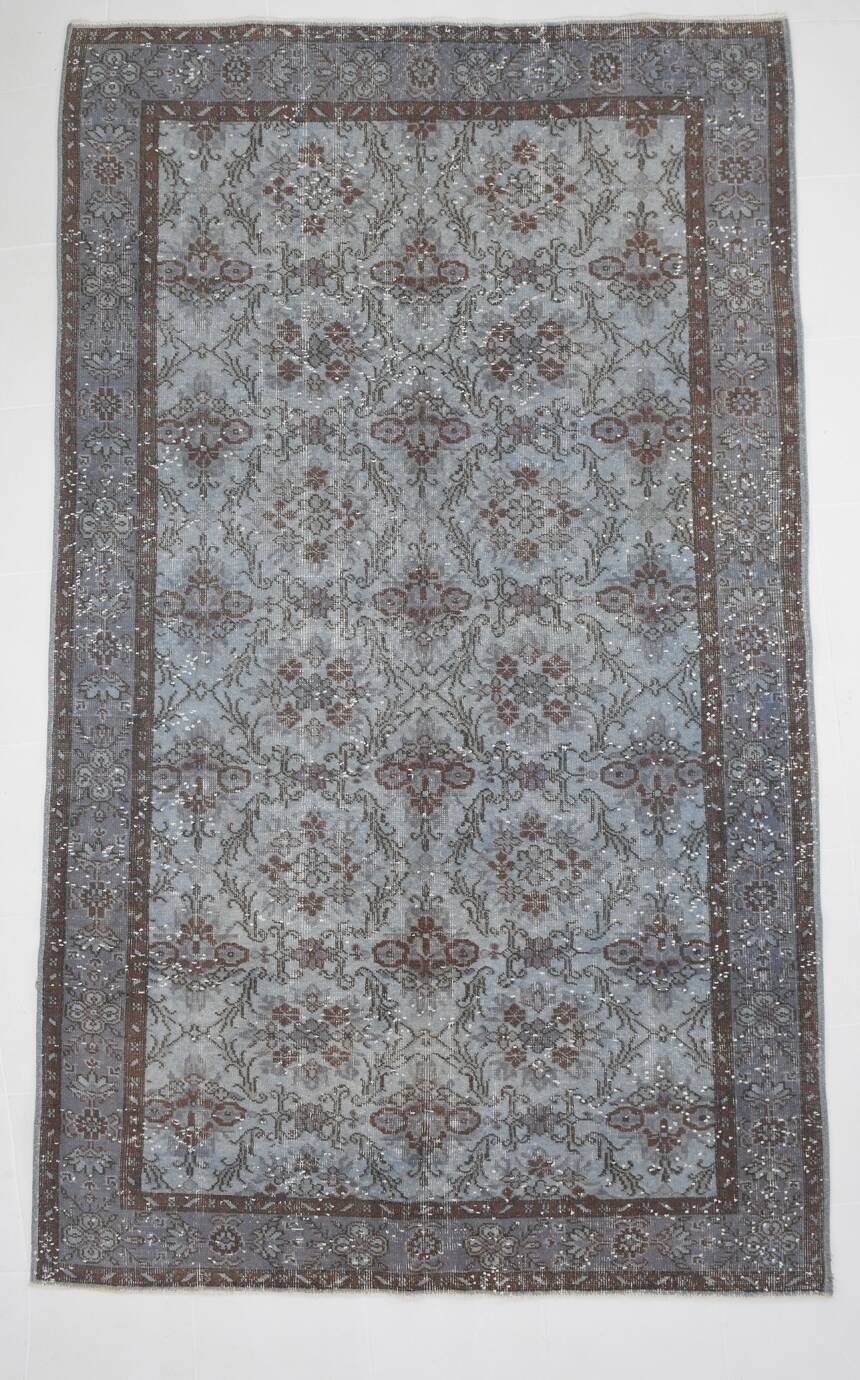 6x10 Rug For Living Room Bordered Blue Turkish Vintage Area Rug, 184x301Cm SK 1512