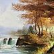 Tableau ancien paysage rivière vintage signé