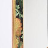 Old vintage octagonal mirror, floral patterns, green and gold