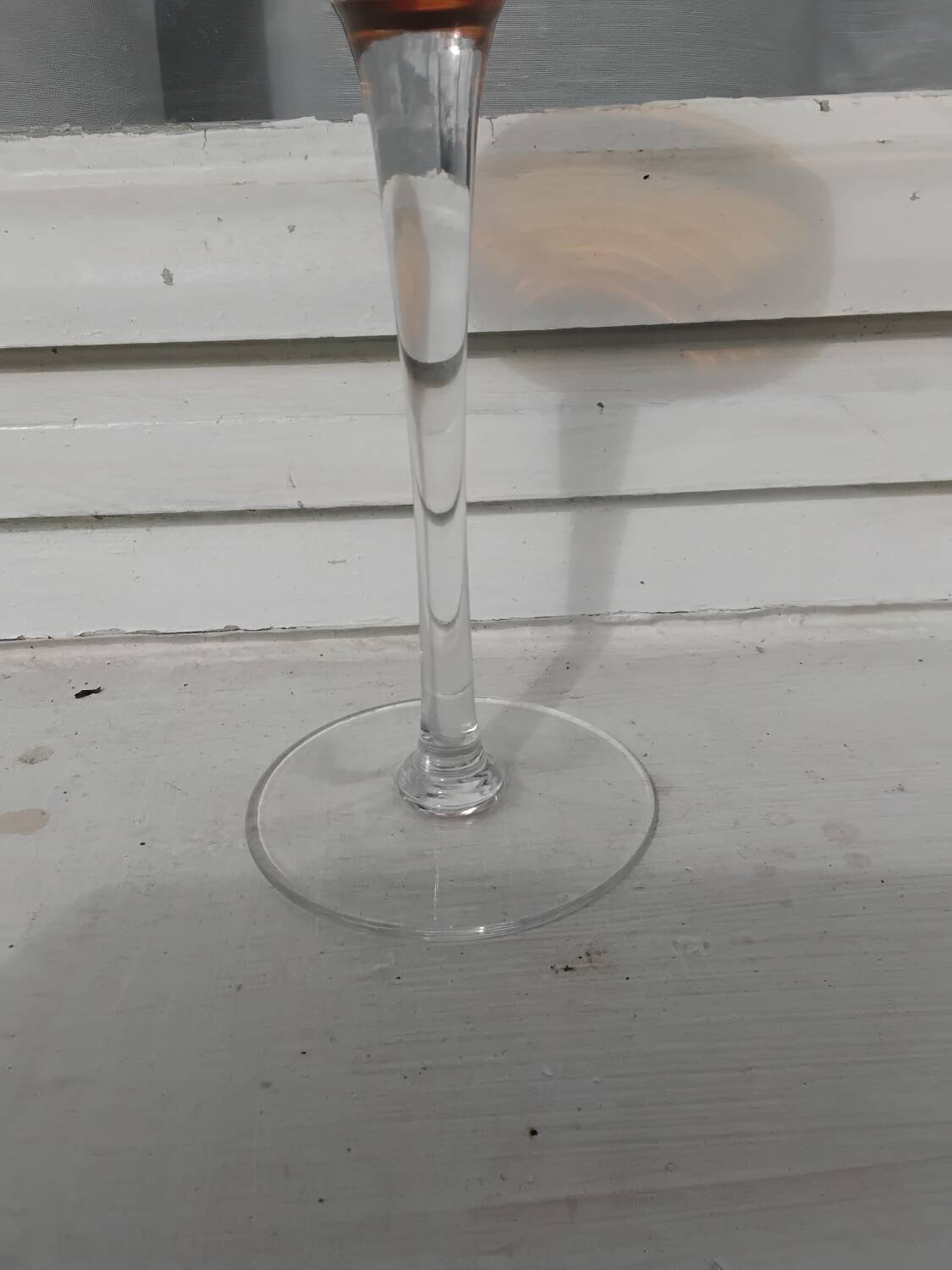 14cl Nancy Houillon crystal wine glass, amber lined, floral frieze