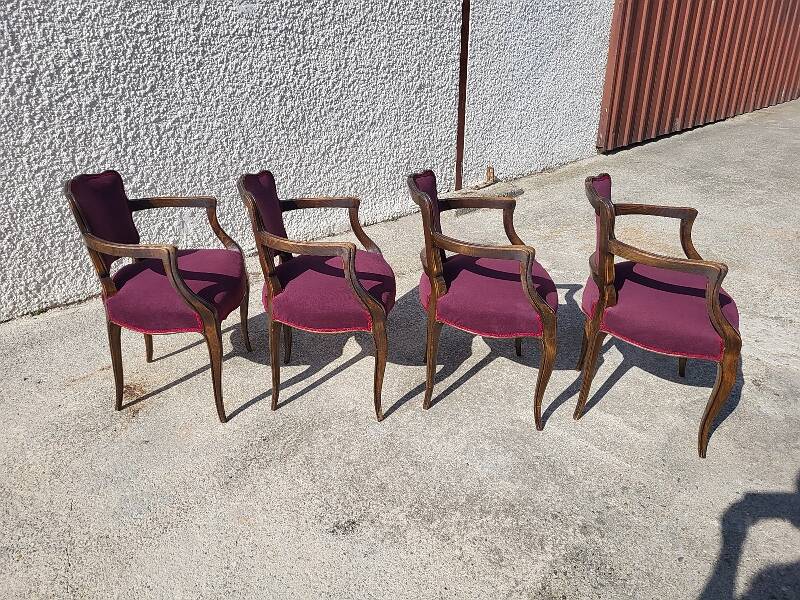 Lot de 4 fauteuils bridge 1950 en tissu mauve