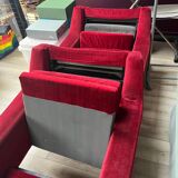 Set of 3 airborne velvet red armchairs