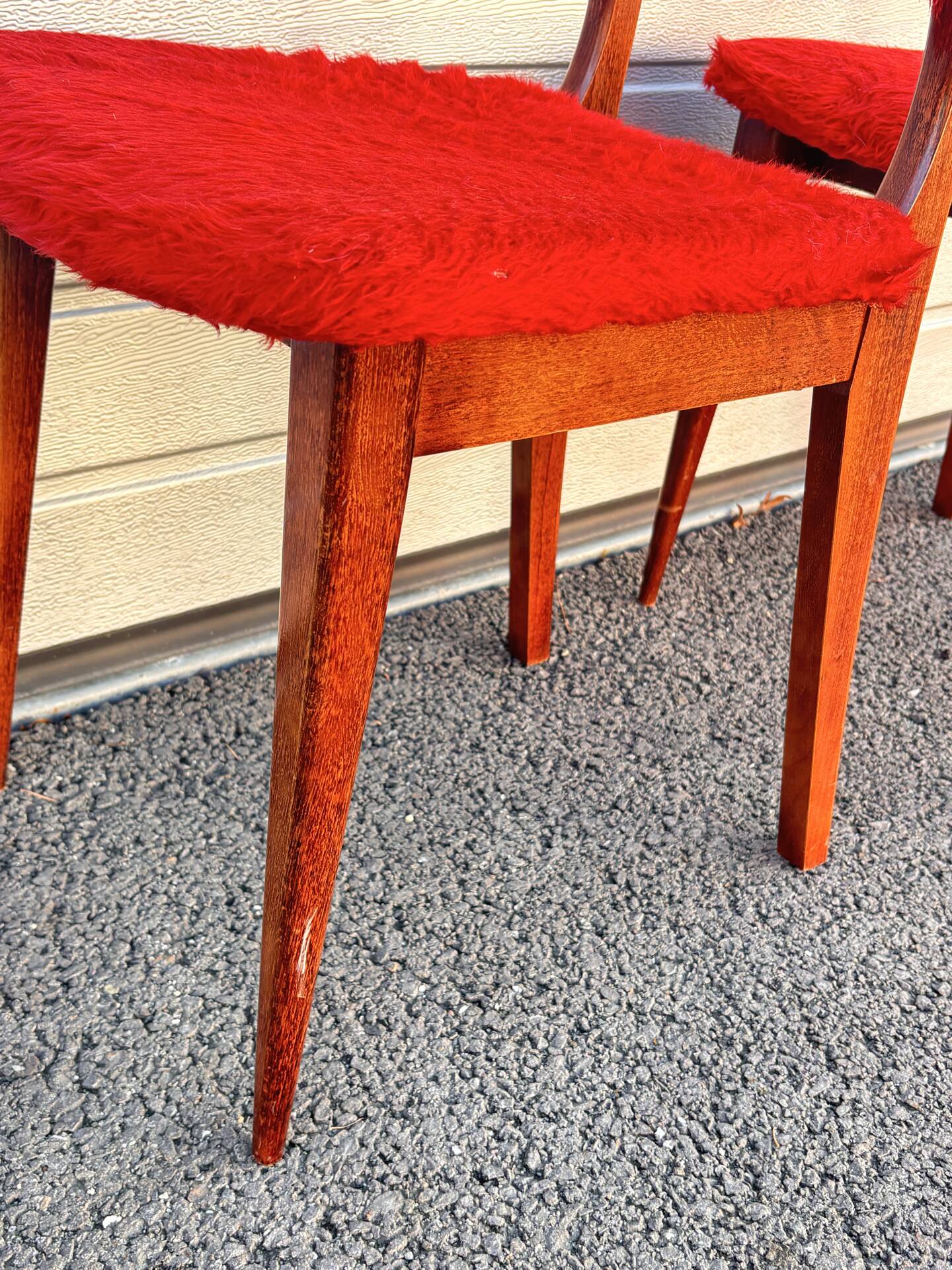 Pair of vintage wooden chairs with red fabric – 1960s/70s