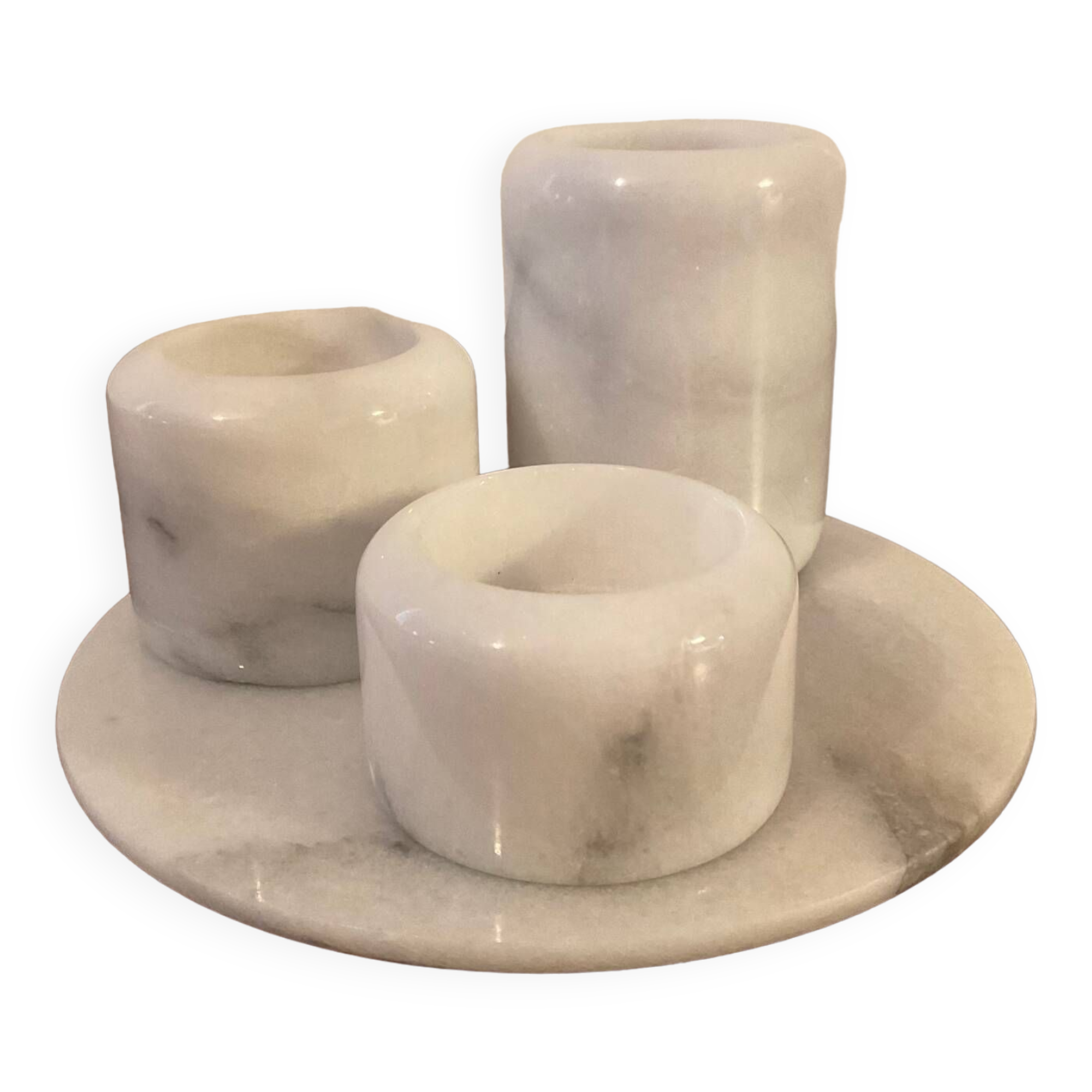 Set of 3 vintage candlesticks in white marble