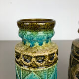 Set of 2 Multi-Color Op Art Pottery Floor Vase by Bay Ceramics, Germany, 1960s