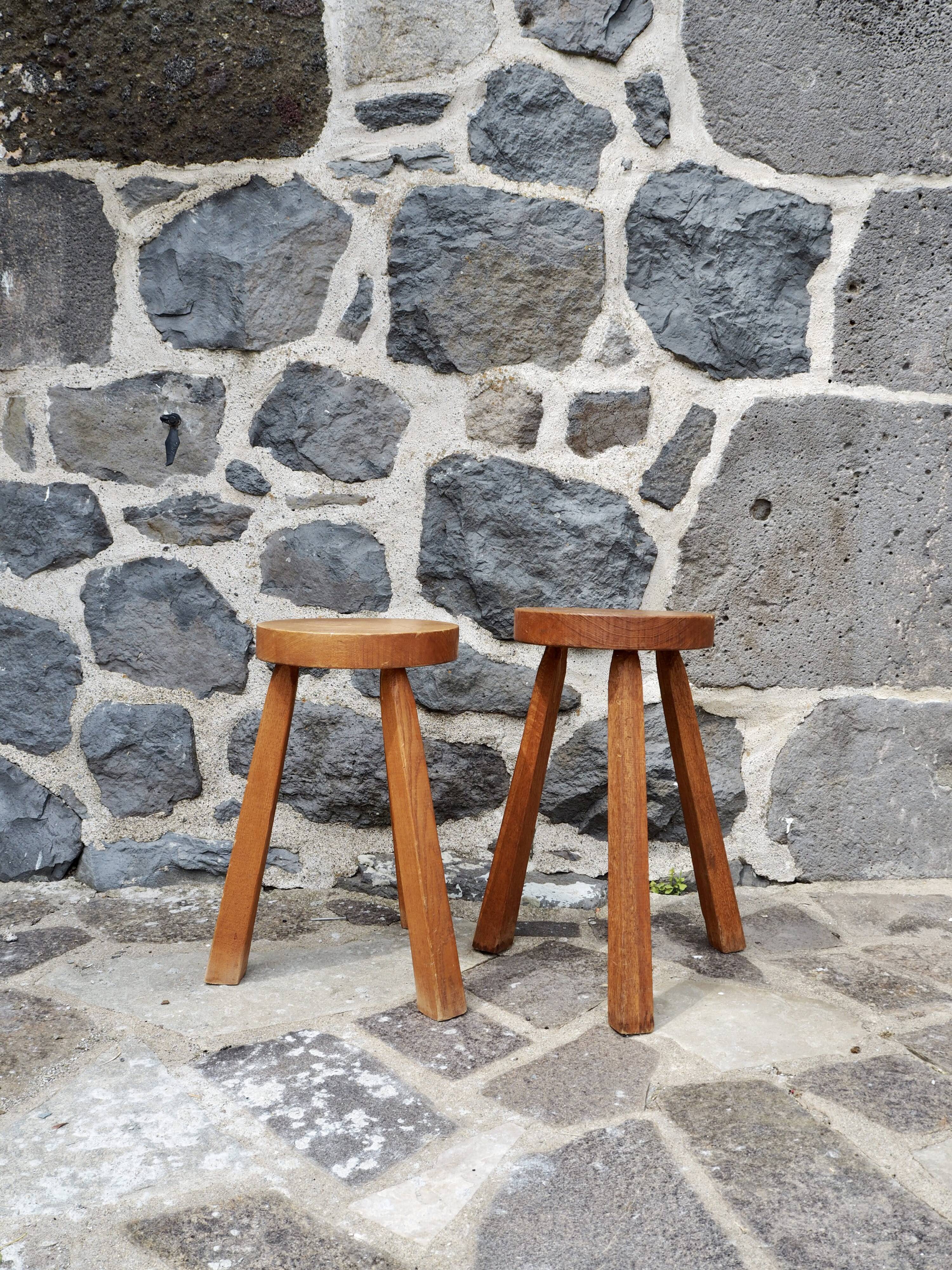 Pair of solid wood tripod stools