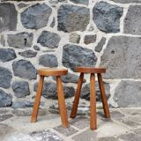 Pair of solid wood tripod stools